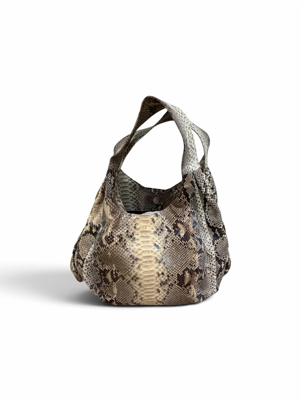 Python skin Hobo Tote Bag in Neutral Beige